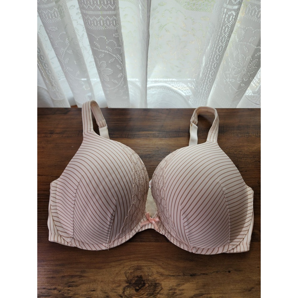 Cacique Size Bra 38DDD Boost Plunge Stripes Bow T-Shirt Adjustable